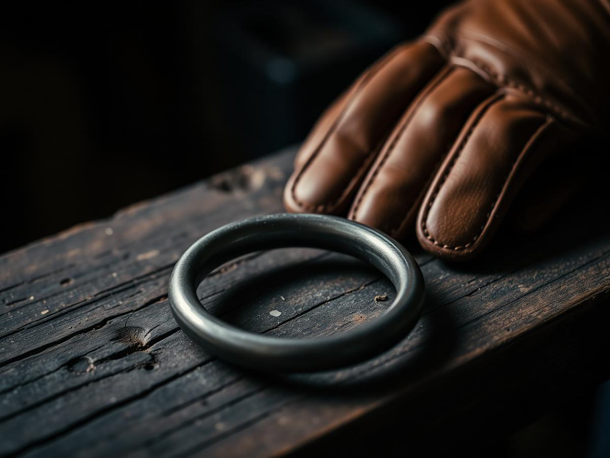 Forged steel detail resting on a workbench